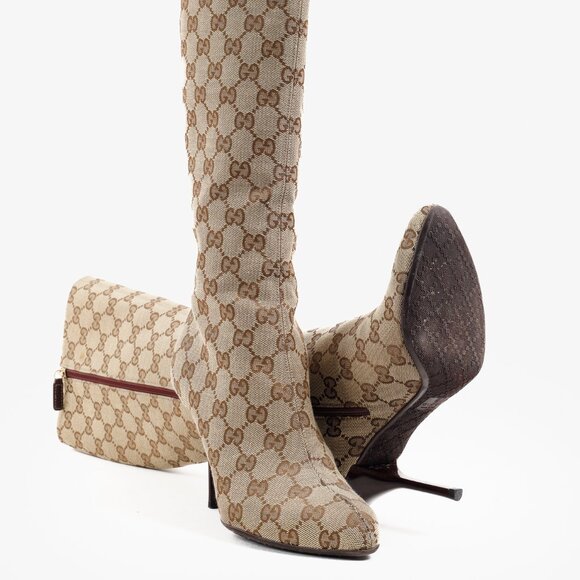 *SOLD* Gucci Brown GG Monogram Canvas Calf Length Boot - Picture 5 of 13